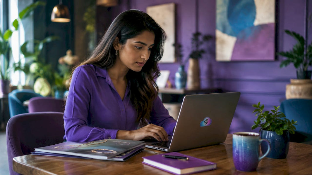 Woman reviewing jewelry ecommerce integration data
