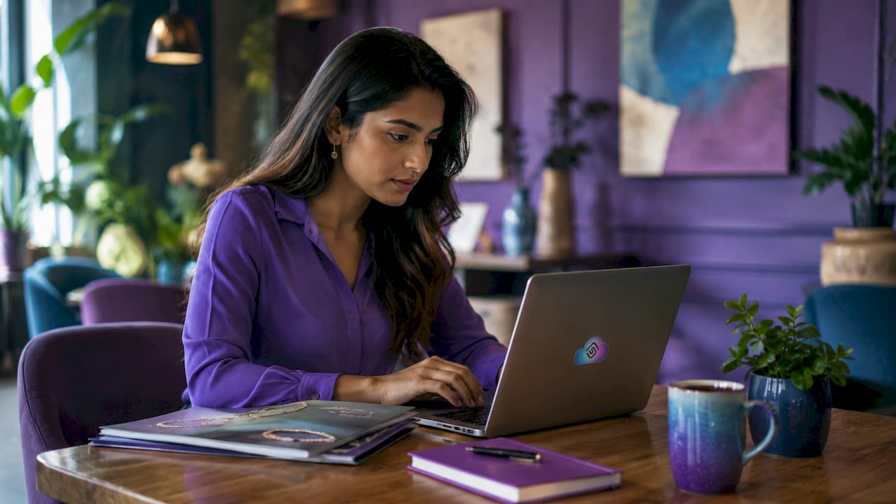 Woman reviewing jewelry ecommerce integration data