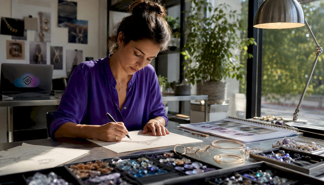 Jewelry designer sketching necklace designs