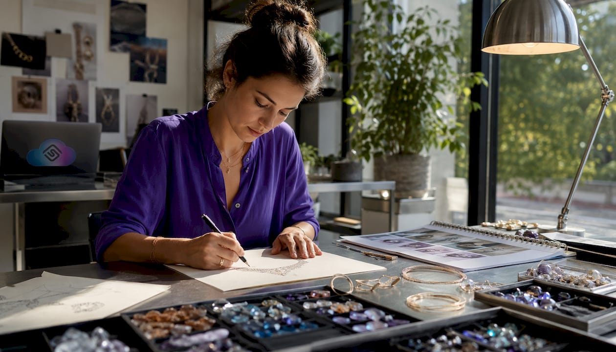 Jewelry designer sketching necklace designs