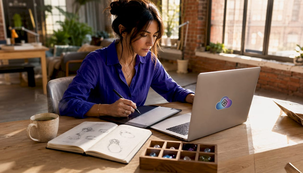 Jewelry designer working on ring software indoors