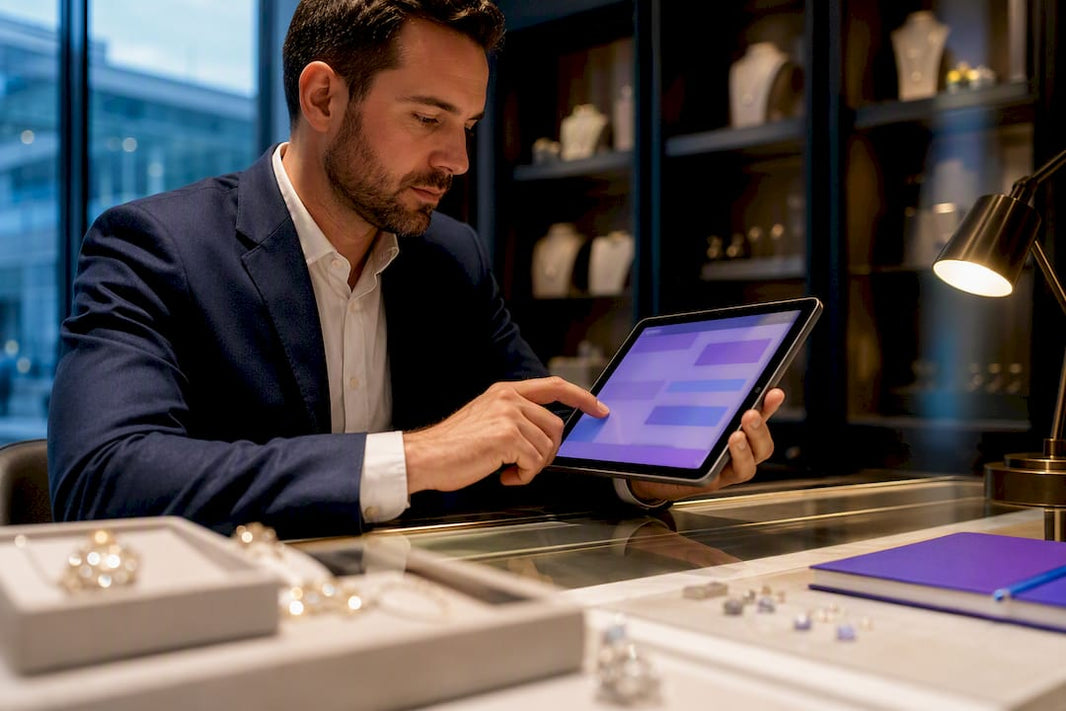 Retailer reviewing virtual jewelry inventory