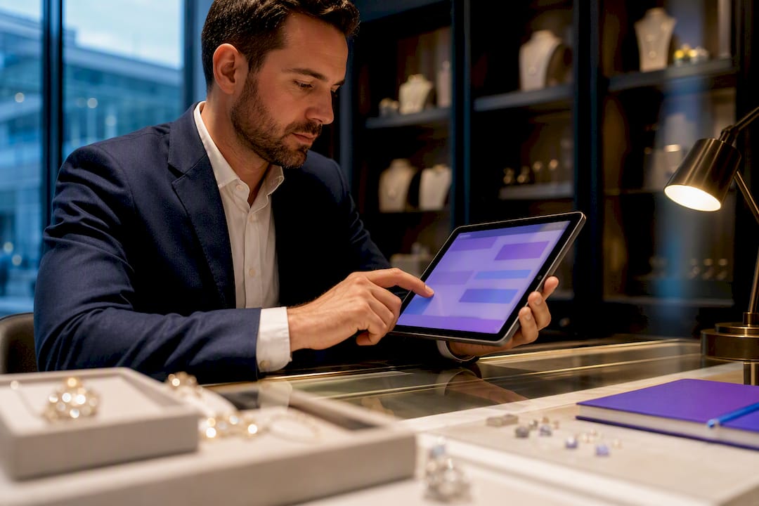 Retailer reviewing virtual jewelry inventory