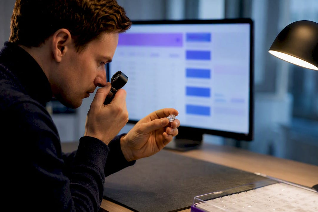 Diamond buyer reviewing trade inventory data
