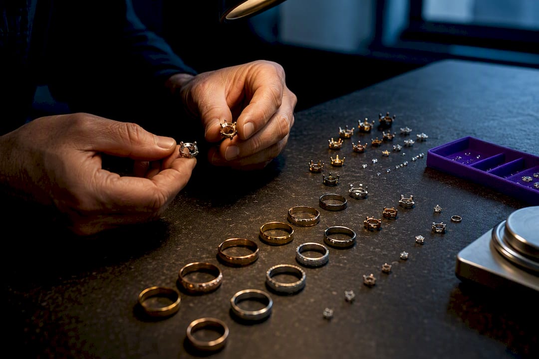 Jewelry components arranged for variant cataloging