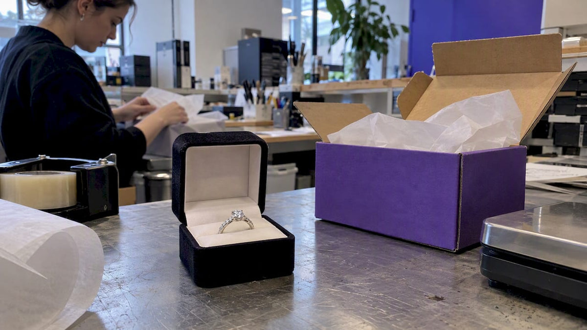 Finished ring prepared for shipment