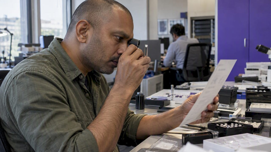 Diamond supplier inspecting a stone and grading report
